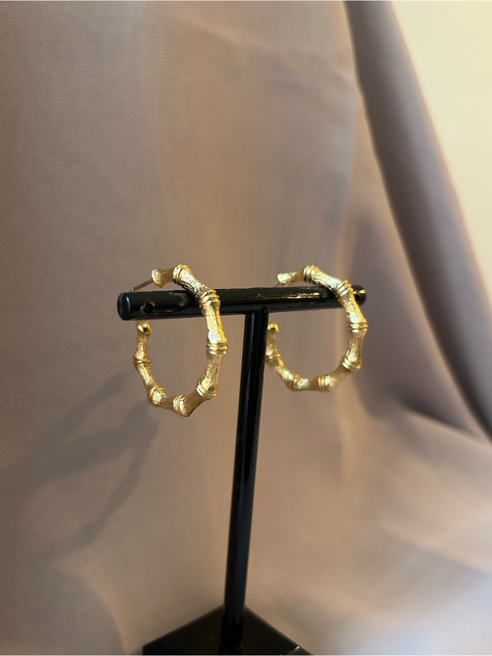Gold Tone Bamboo Hoop Earrings - Women Jewelry
